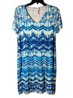 Chico’s Zenergy Blue Tie-Dye V-Neck Casual Women's Dress
